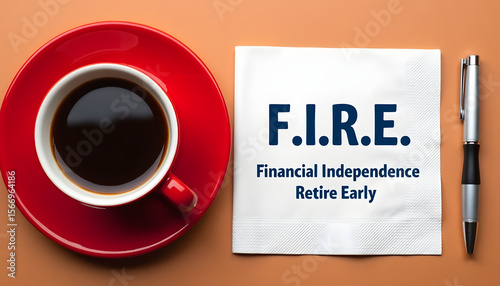 Financial independence and retire early concept captured with coffee and a pen.
