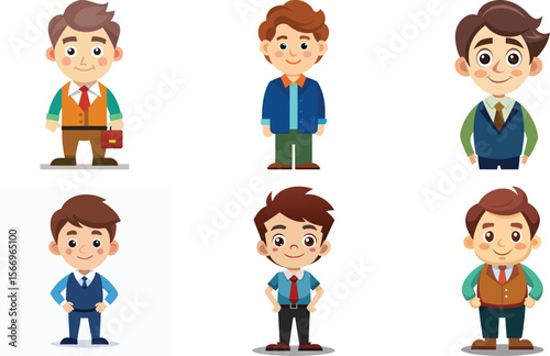 Diverse Cartoon Businessmen Collection Happy Professionals