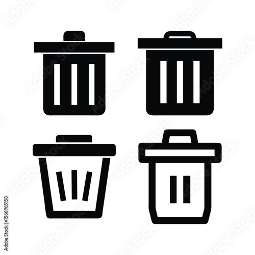 Black trash can icons waste garbage