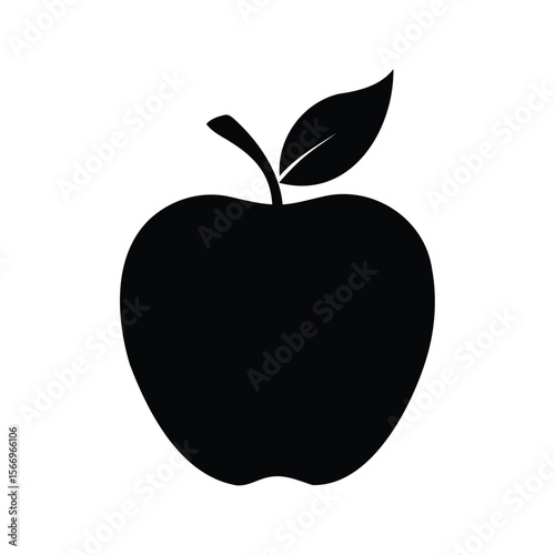 Minimalist black and white apple icon with a leaf for design work