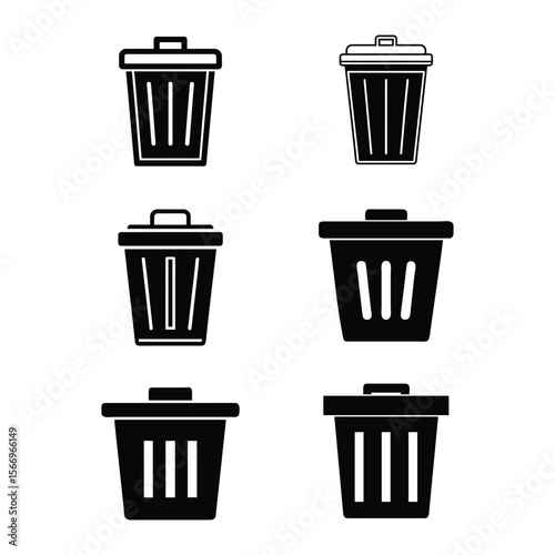 Trash bin icons solid style garbage can waste bin