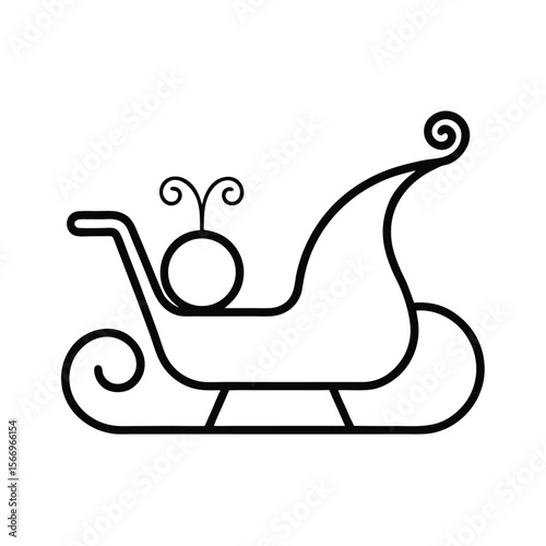 black outline line art a sleigh on white backgroun.eps