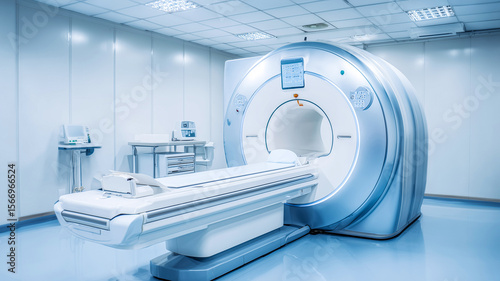 Minimalist Medical Imaging Room with Side-Facing MRI Diagnostic Unit Under Balanced Light and Simplified Visual Composition