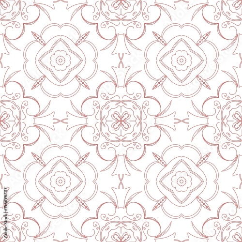 Elegant Red Floral Line Art – Seamless Vintage Ornamental Pattern