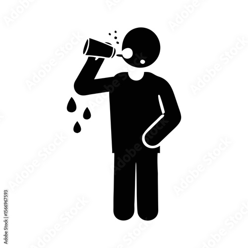 Silhouette of Person Drinking from a Cup with Liquid Droplets