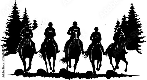 Cowboys Riding in Mountains Silhouette vector bundle