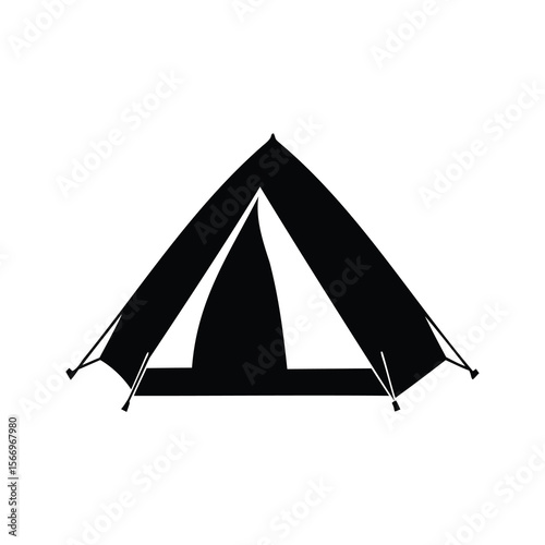 Black and White Silhouette Illustration of a Simple Triangular Camping Tent