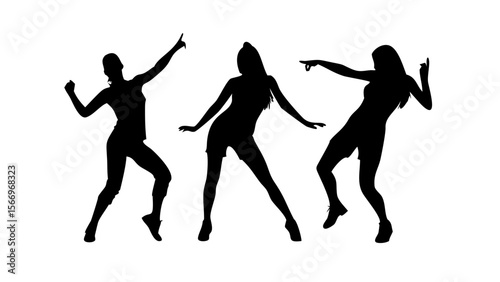Dynamic Silhouettes in Motion: A captivating visual of three elegantly posed silhouettes, their forms dancing gracefully, capturing the energy and rhythm of movement. This image.
