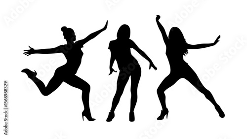 Dancing Silhouettes: Three elegant dancers move in synchronicity. Their dark silhouettes are captured mid-motion, expressing art in dancing form.