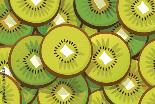 Kiwi fruit slices form a fresh, juicy, and healthy green background