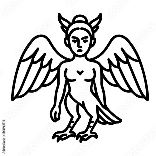 black and white harpy drawing clip art preview