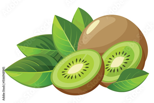 Fresh, ripe kiwi and lemon slices on a white background, perfect for a healthy citrus fruit illustration
