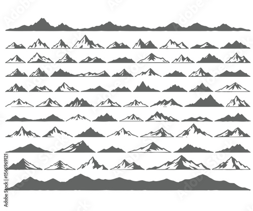Extensive Collection of Mountain Range Silhouettes Various grayscale