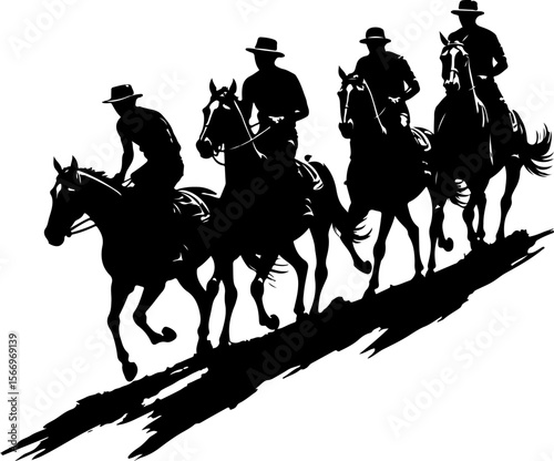 Cowboys Riding in Mountains Silhouette vector bundle