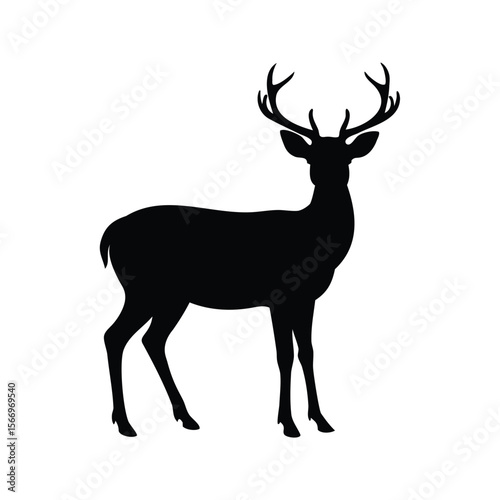 Elegant Deer Silhouette with Majestic Antlers Standing Proudly Against a White Background