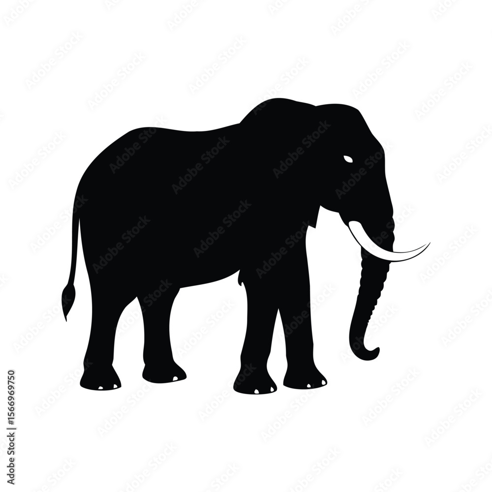 Obraz premium Majestic African Elephant Silhouette Standing Proudly on a White Background