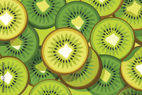 Close-up of fresh, healthy, juicy, and ripe kiwi fruit slices on a white background, highlighting their green, exotic nature