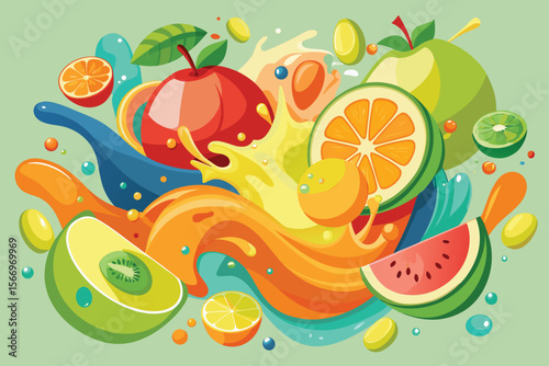Seamless vector pattern featuring fresh, colorful fruit and vegetable illustrations for a healthy food design