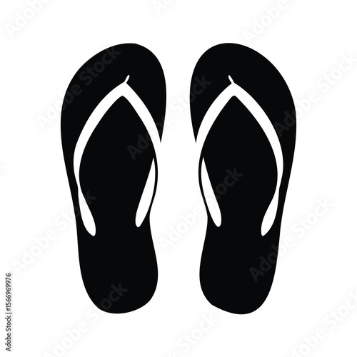 Black flip flops on a white background symbolizing summer and relaxation