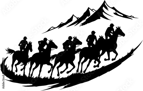 Cowboys Riding in Mountains Silhouette vector bundle