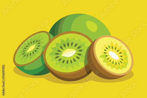 Fresh kiwi and lemon slices, a vibrant illustration of healthy citrus fruits on a white background
