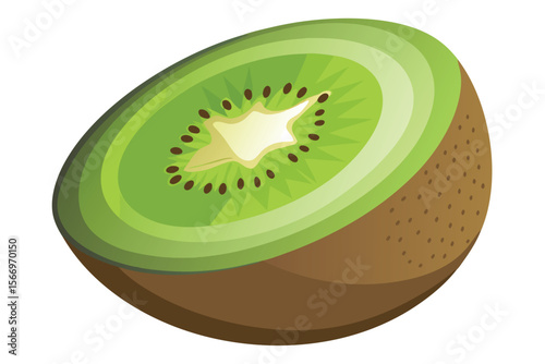 Fresh green kiwi fruit slices and whole kiwi isolated on a white background, showcasing a healthy, sweet, and juicy tropical snack
