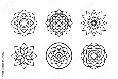 Intricate round mandala collection with minimalist precision Line Art Vector illustration