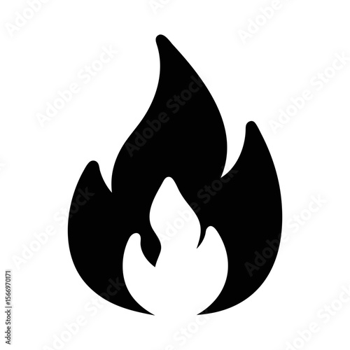 Bold single color vector graphic depiction of a flame or fire