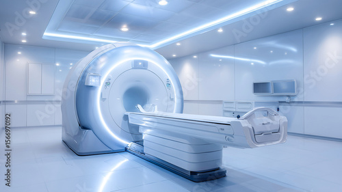 Spacious Imaging Room with Full MRI Scanner in Tidy Layout Under Soft Ambient Light for Diagnostic Stock Presentation