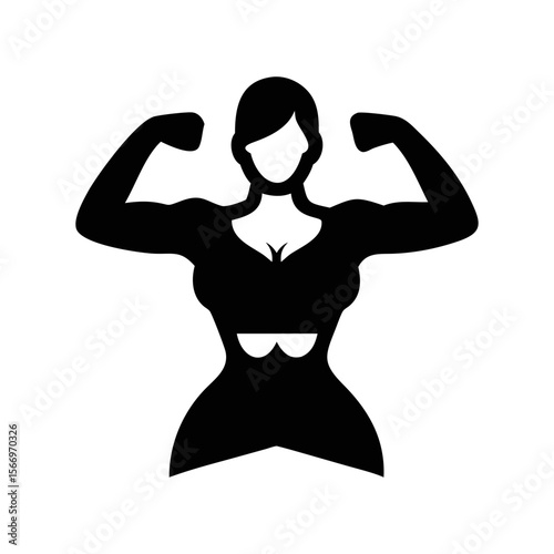 Strong Woman Flexing Her Muscles Confidently in Black and White Graphic