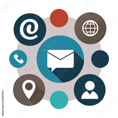 Web Kontakt Symbole – Flaches Vektor-Icon-Set für E-Mail, Telefon, Standort & Social Media