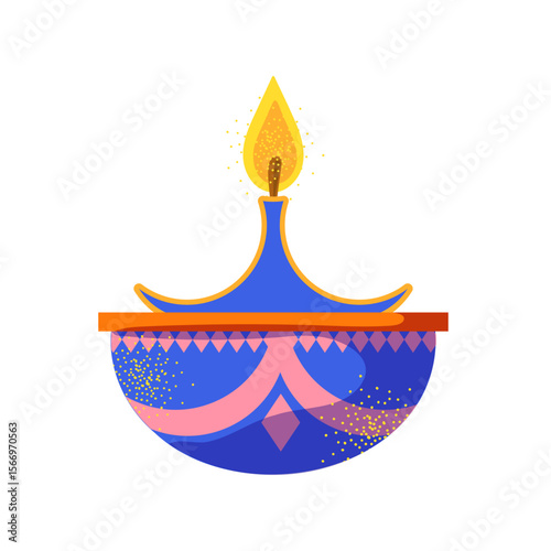 Traditional Indian festival of lights Diwali. Set of attributes for festive decor. Vector illustration. In a flat style on a white background.