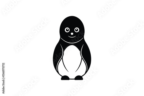 Cute Cartoon Penguin Illustration in Black and White Silhouette Style