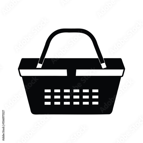 Black and White Grocery Shopping Basket Silhouette with a Handle, Simple Design