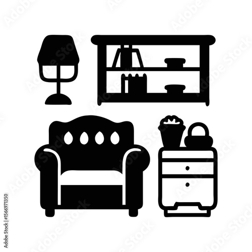 Illustration of a cozy living room interior with an armchair and furnishings