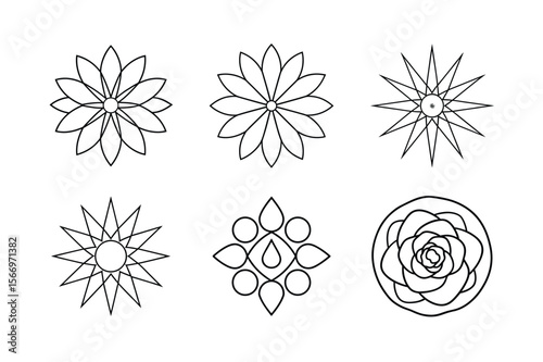 Abstract mandala symbols with refined ornamental lines Line Art Vector illustration