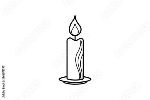 Elegant Burning Candle with Holder in Black and White Silhouette