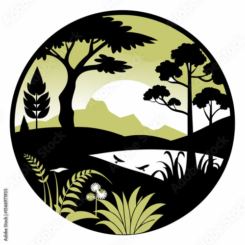 tropical island with trees