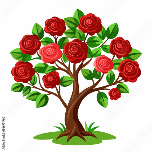 tree with red roses