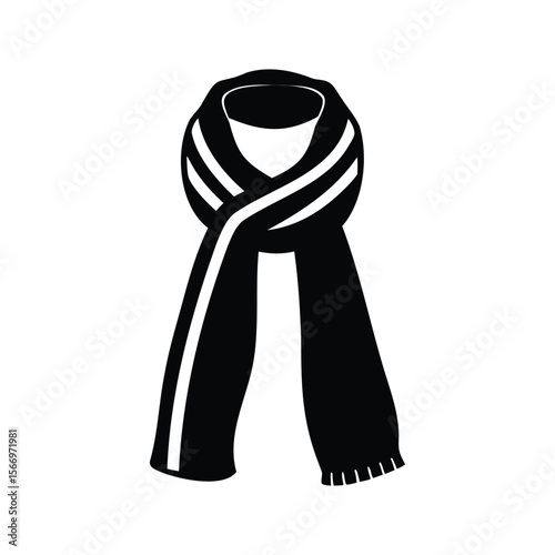 Stylized depiction of a black and white striped scarf on white background
