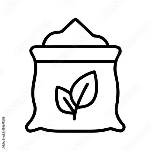 Outline of a bag of compost with a leaf symbol  