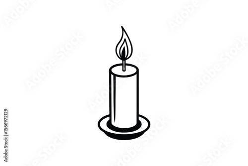 Elegant Candle Flame on Holder in Black and White Silhouette