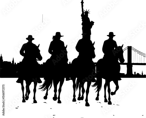 mountain horses, riders, vector bundle