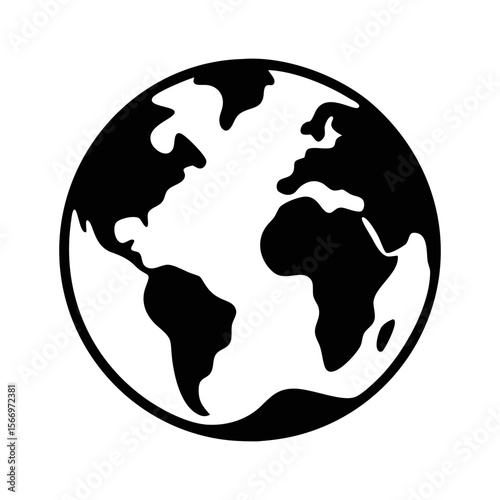 Simple black and white illustration of the Earth globe continents