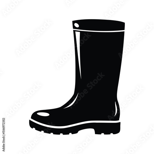 A single black rubber boot illustration perfect for outdoor and gardening activities