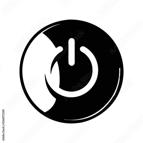 Elegant Black and White Circular Design Featuring a Power Symbol and Abstract Element