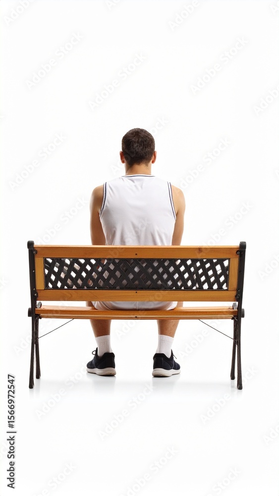 Fototapeta premium Young Athlete Sitting on Bench Back View Studio Shot.