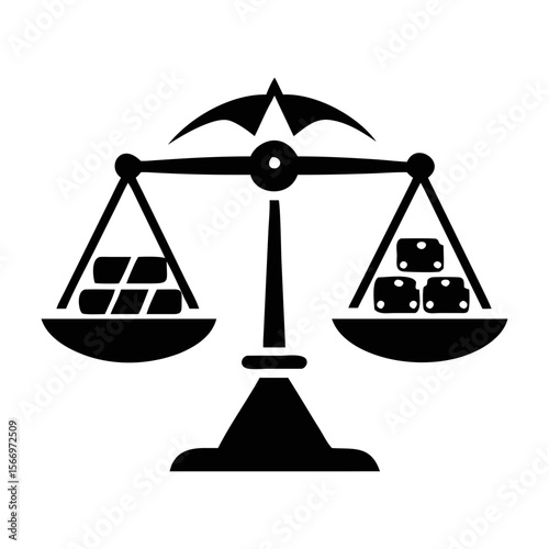 Balance scale showing unequal amounts of gold and lesser value items