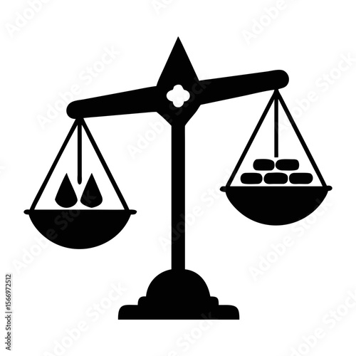 A balance scale with water droplets and gold bars, portraying an imbalance