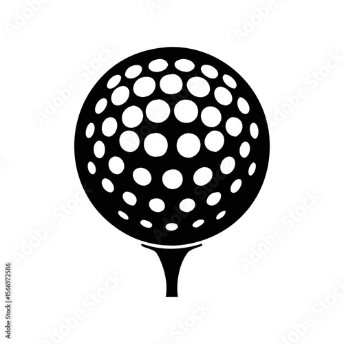 Black and white graphic depiction of a golf ball on a tee